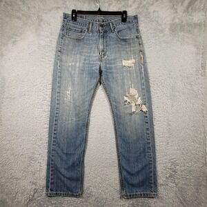 Levi Strauss 505 Mens Jeans 32x30 Distressed Light Wash Denim Regular Straight